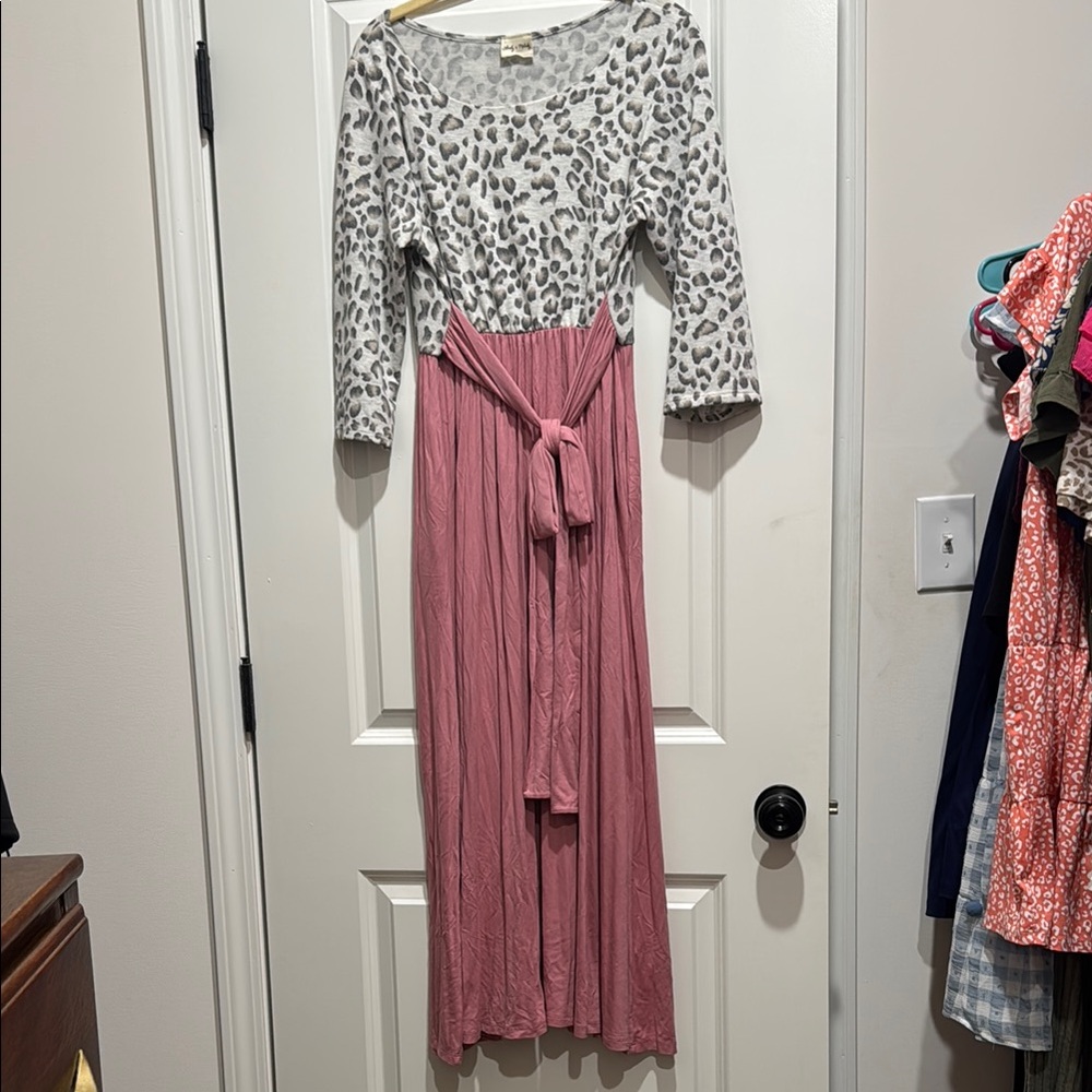 Leopard Print and Pink Maxi Dress Large‎